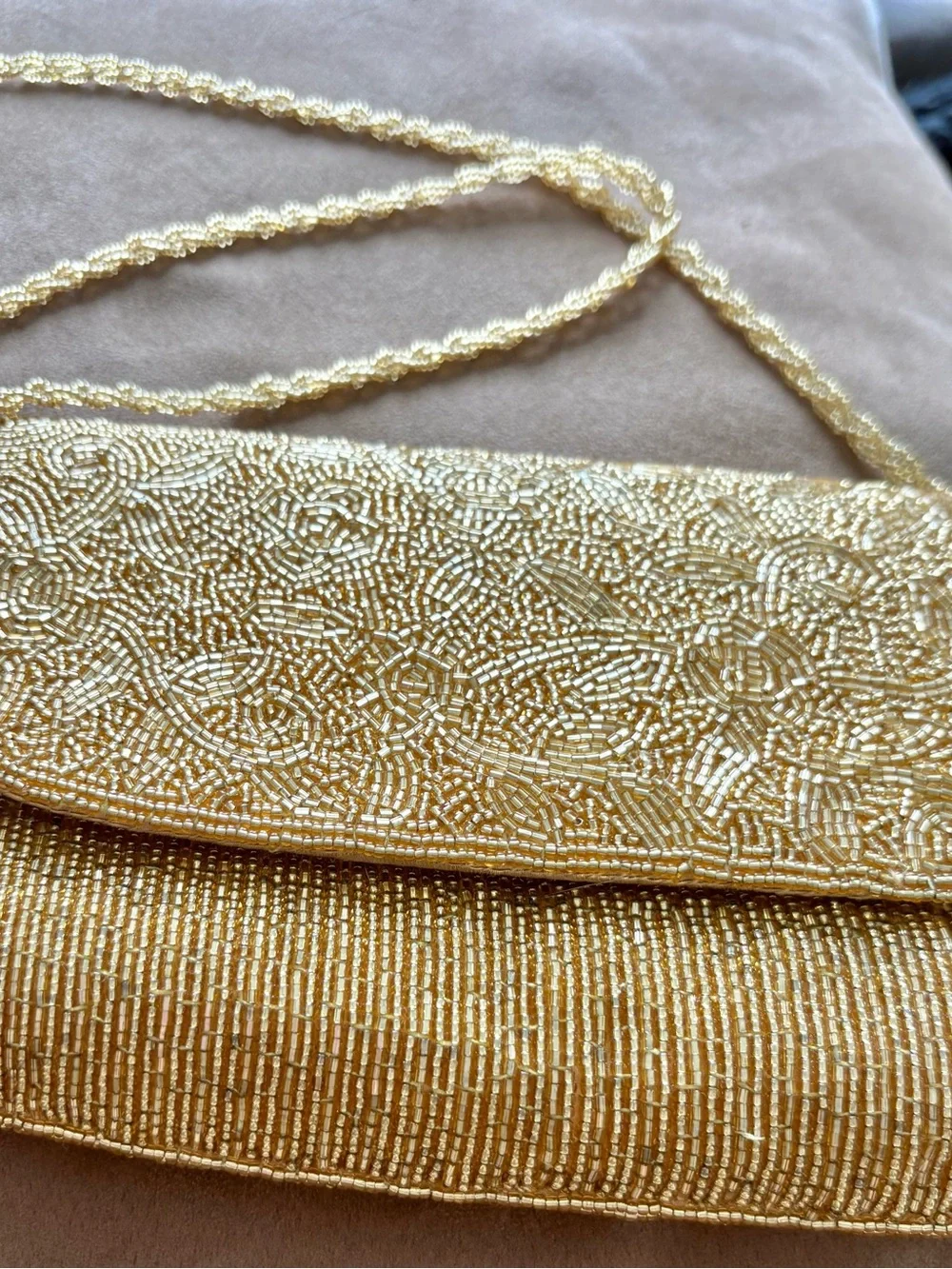 Gold Glitz Beaded Evening Clutch with Lacey Gold Chain Strap